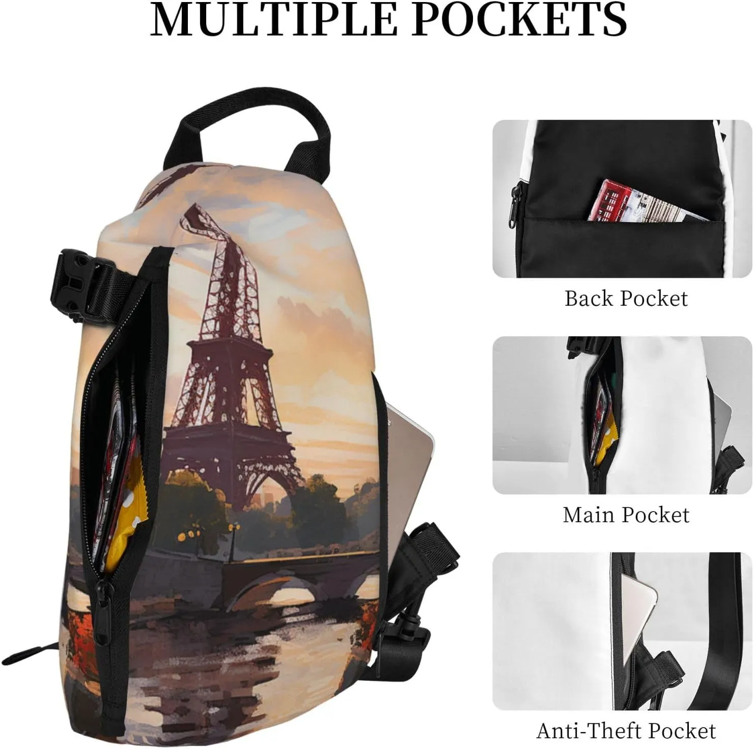 Sling Bag Crossbody Backpack for Men Women Paris Nature Scenery Chest Bag Crossbody Bag for Travel Sport Running