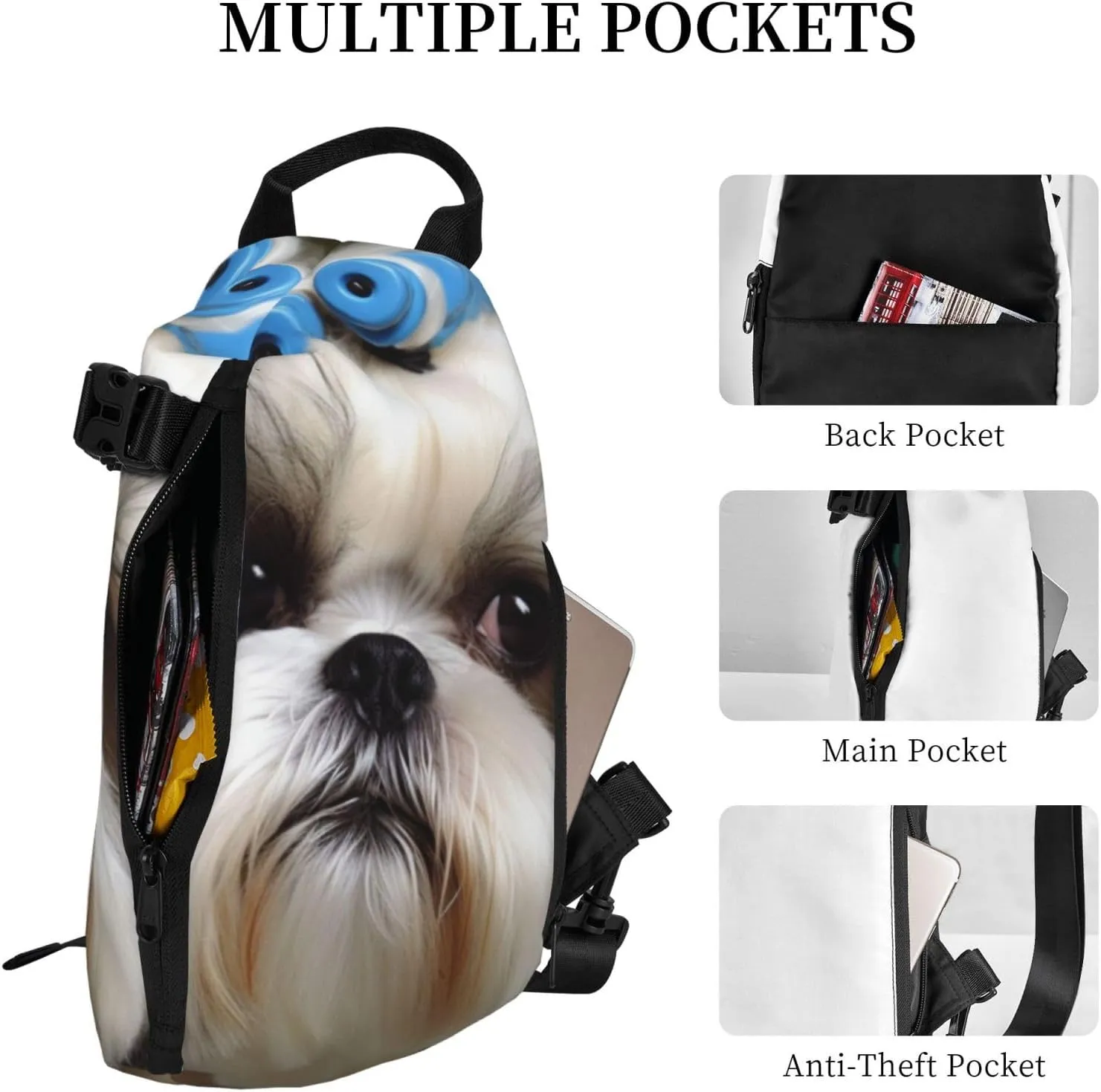 Sling Bag Crossbody Backpack for Men Women Shih Tzu Dog Chest Bag Crossbody Bag for Travel Sport Running