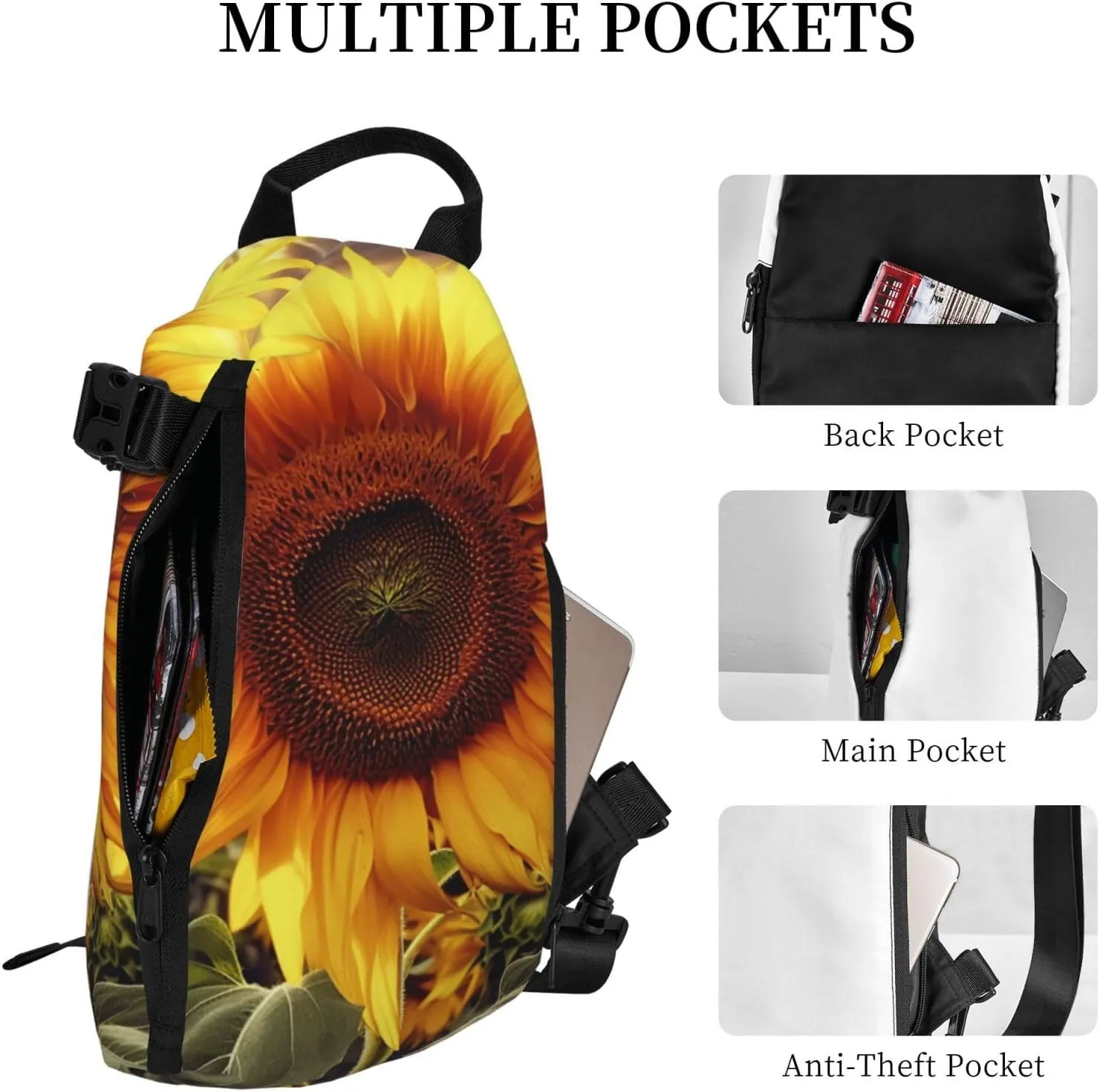 Sling Bag Crossbody Backpack for Men Women Sunflower Chest Bag Crossbody Bag for Travel Sport Running