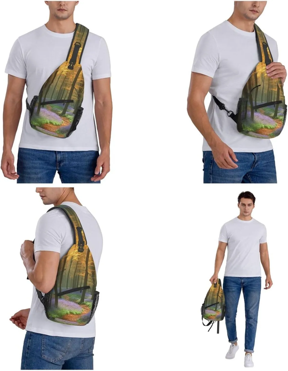 Sling Bag Crossbody Sling Backpack for Men Women Temperate Forests Cross Chest Bag Travel Hiking Daypack
