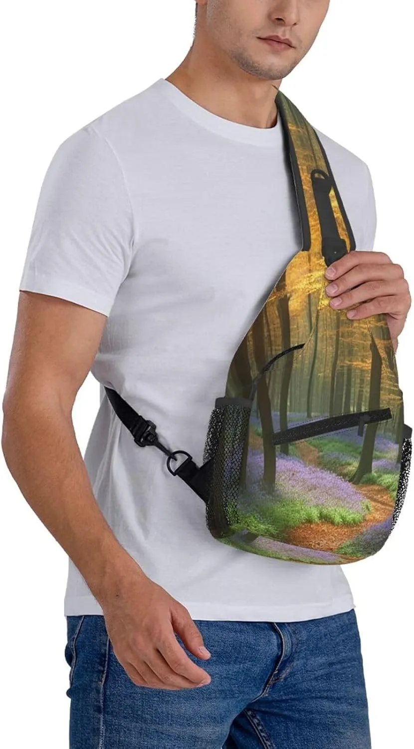 Sling Bag Crossbody Sling Backpack for Men Women Temperate Forests Cross Chest Bag Travel Hiking Daypack