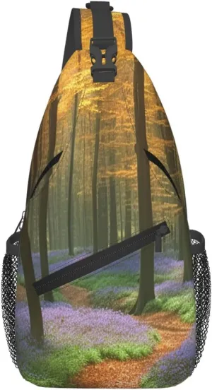 Sling Bag Crossbody Sling Backpack for Men Women Temperate Forests Cross Chest Bag Travel Hiking Daypack