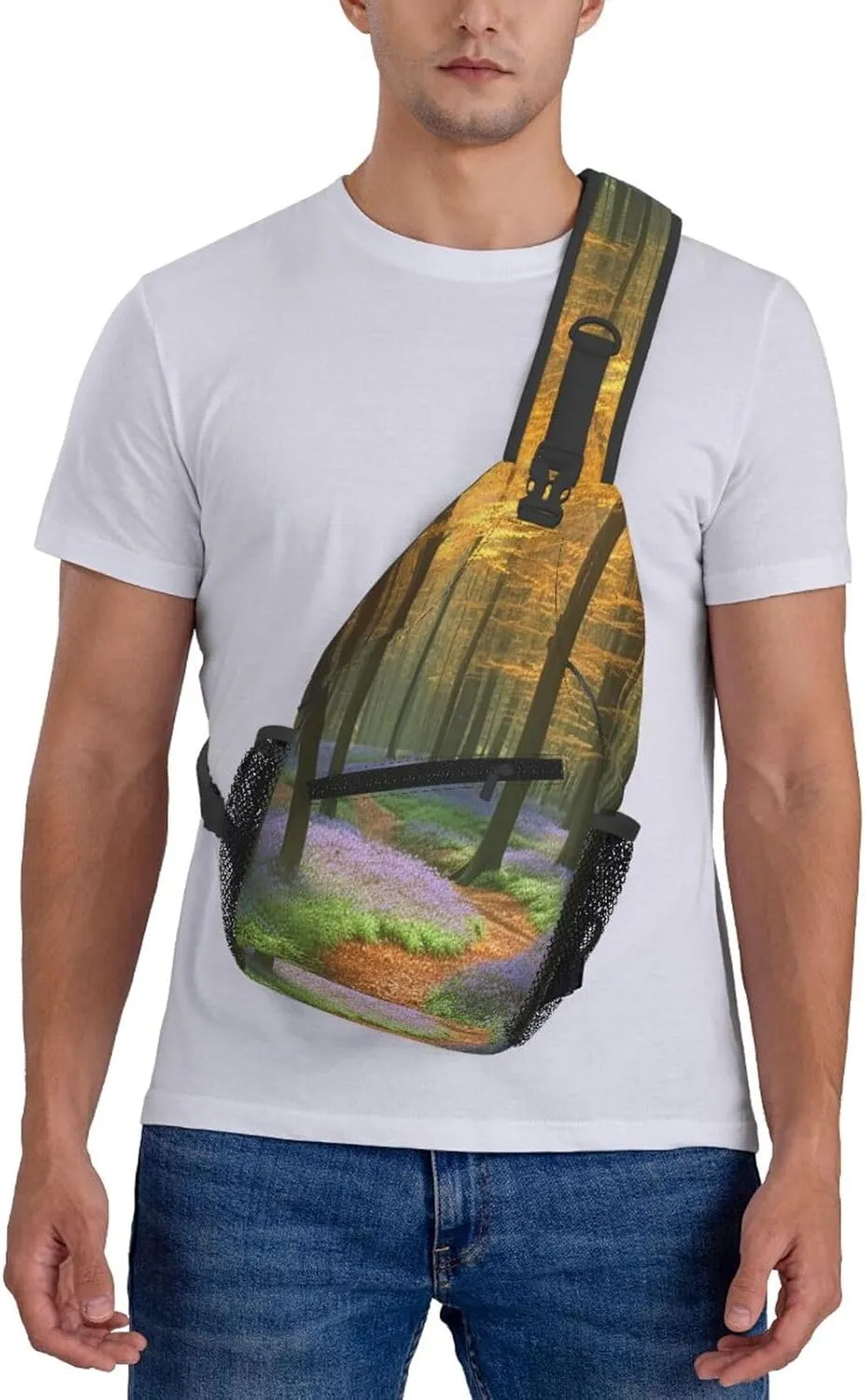 Sling Bag Crossbody Sling Backpack for Men Women Temperate Forests Cross Chest Bag Travel Hiking Daypack