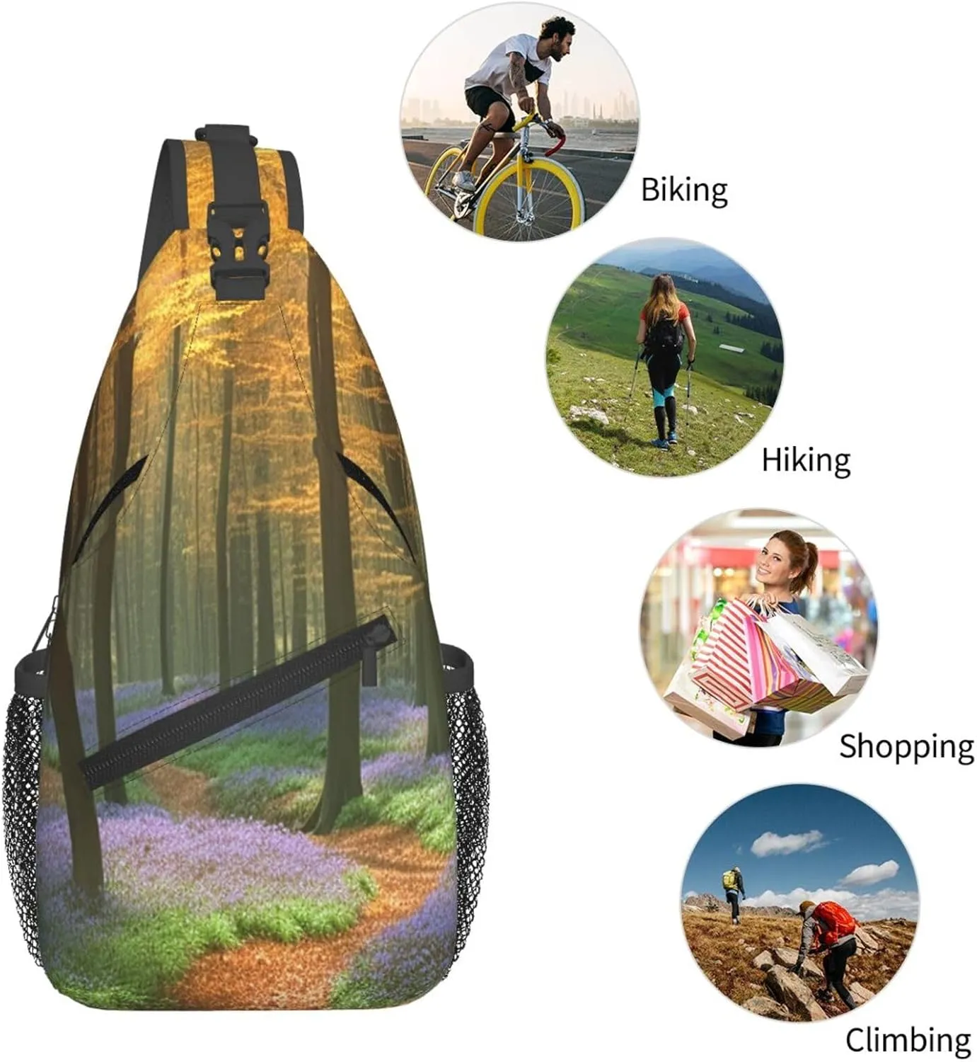 Sling Bag Crossbody Sling Backpack for Men Women Temperate Forests Cross Chest Bag Travel Hiking Daypack