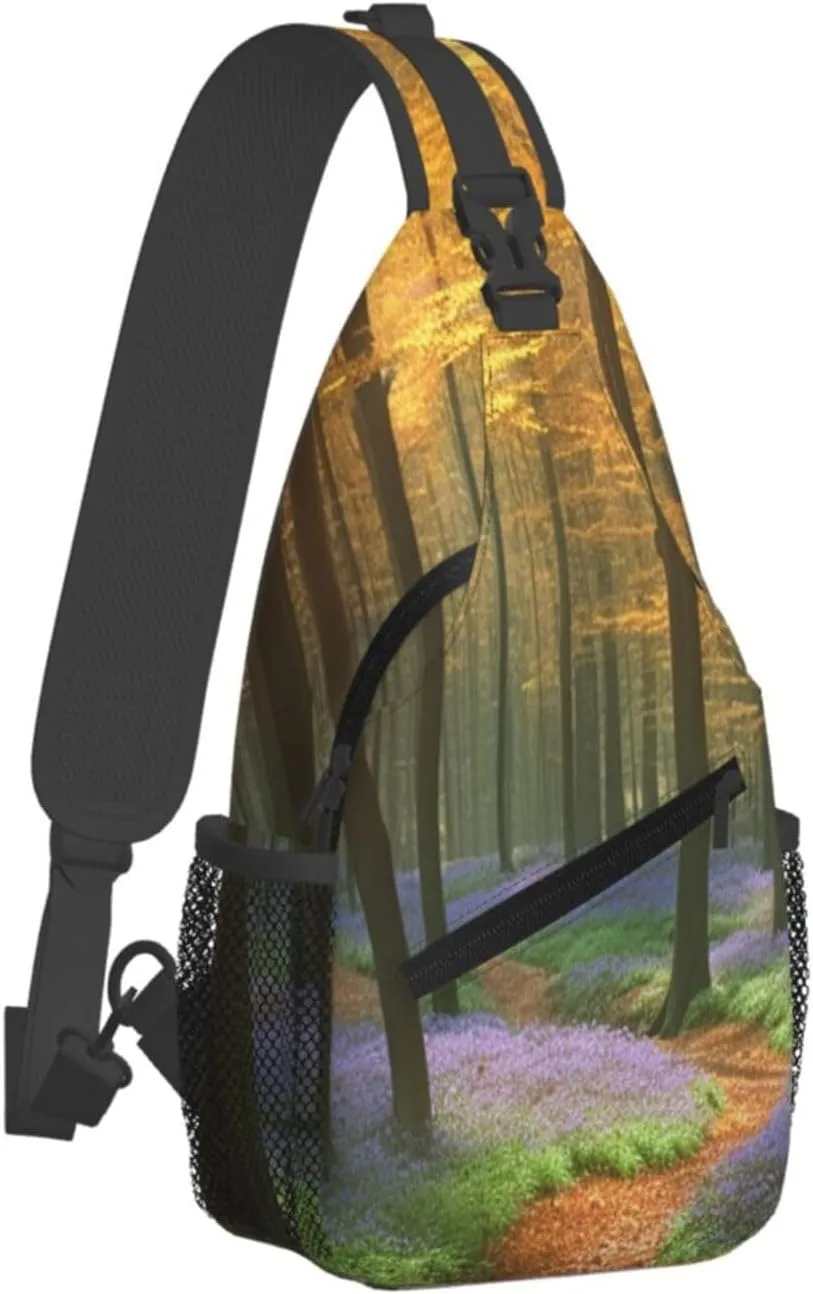 Sling Bag Crossbody Sling Backpack for Men Women Temperate Forests Cross Chest Bag Travel Hiking Daypack