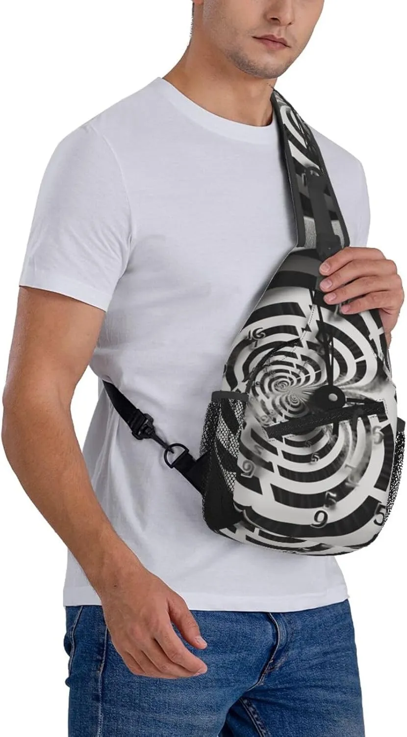 Sling Bag Crossbody Sling Backpack for Men Women Twisted Clock Cross Chest Bag Travel Hiking Daypack