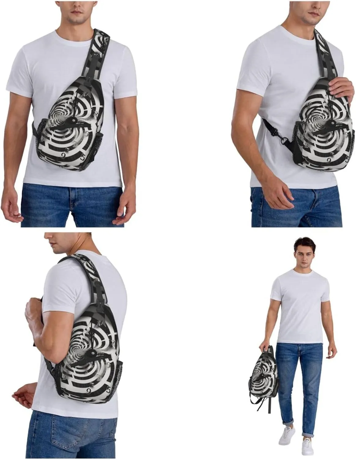 Sling Bag Crossbody Sling Backpack for Men Women Twisted Clock Cross Chest Bag Travel Hiking Daypack