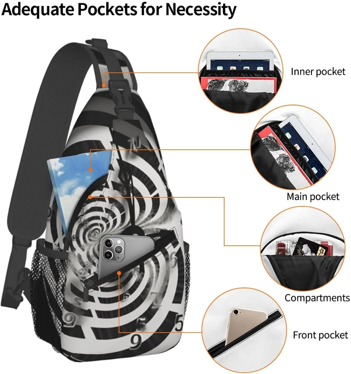 Sling Bag Crossbody Sling Backpack for Men Women Twisted Clock Cross Chest Bag Travel Hiking Daypack