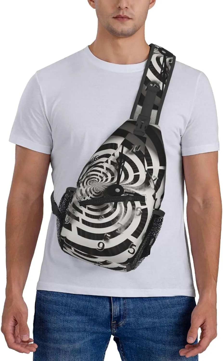 Sling Bag Crossbody Sling Backpack for Men Women Twisted Clock Cross Chest Bag Travel Hiking Daypack