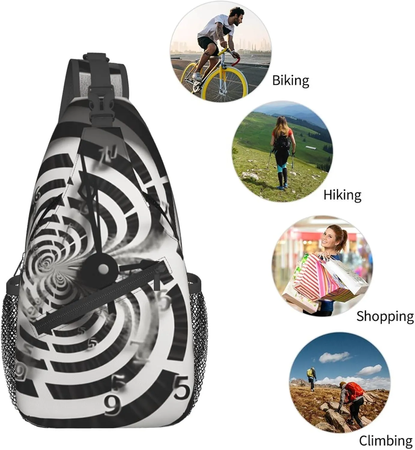 Sling Bag Crossbody Sling Backpack for Men Women Twisted Clock Cross Chest Bag Travel Hiking Daypack