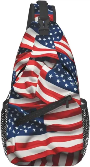 Sling Bag Crossbody Sling Backpack for Men Women Usa Flag Cross Chest Bag Travel Hiking Daypack