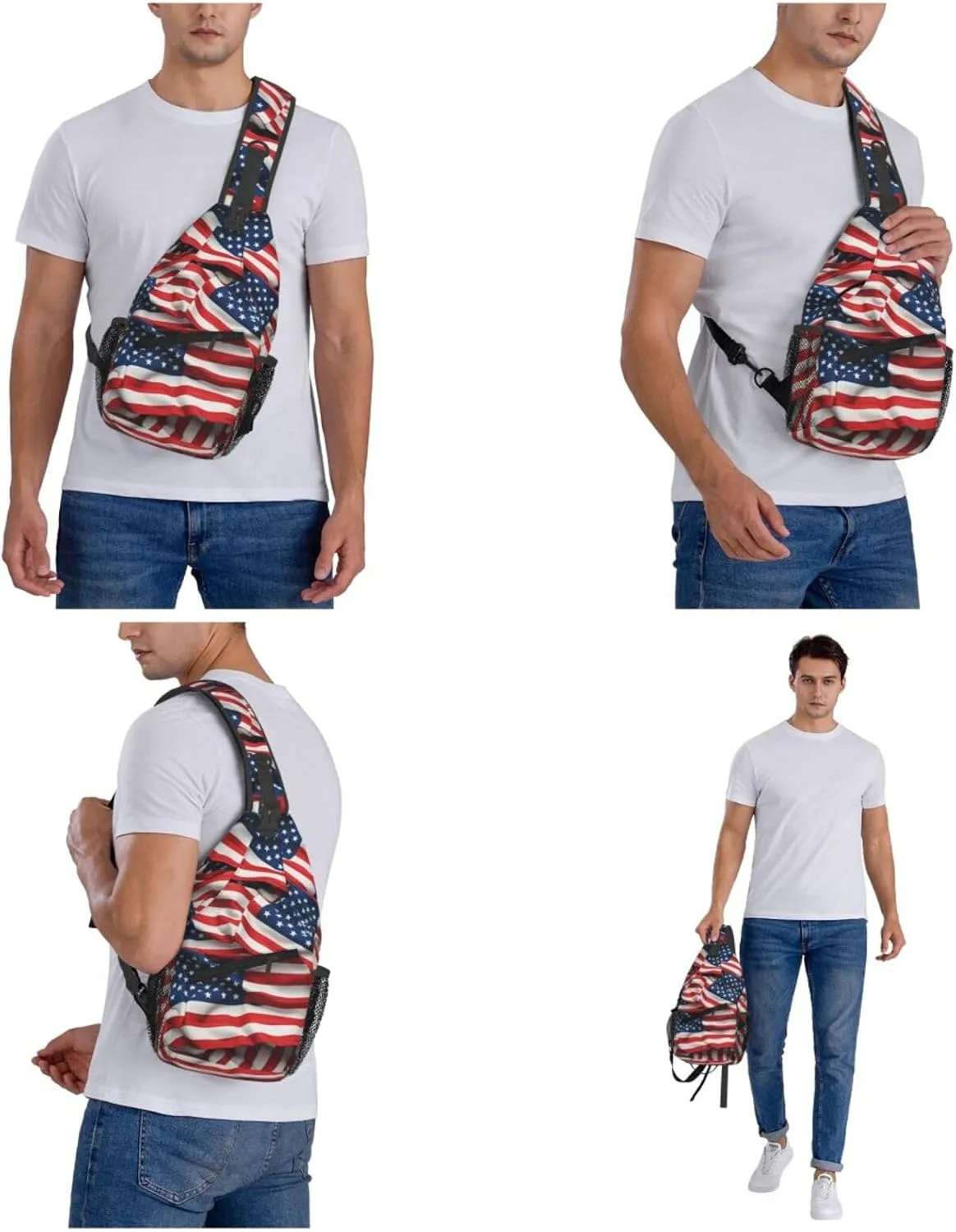 Sling Bag Crossbody Sling Backpack for Men Women Usa Flag Cross Chest Bag Travel Hiking Daypack