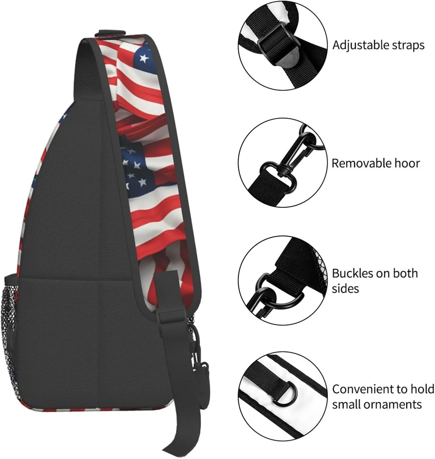Sling Bag Crossbody Sling Backpack for Men Women Usa Flag Cross Chest Bag Travel Hiking Daypack