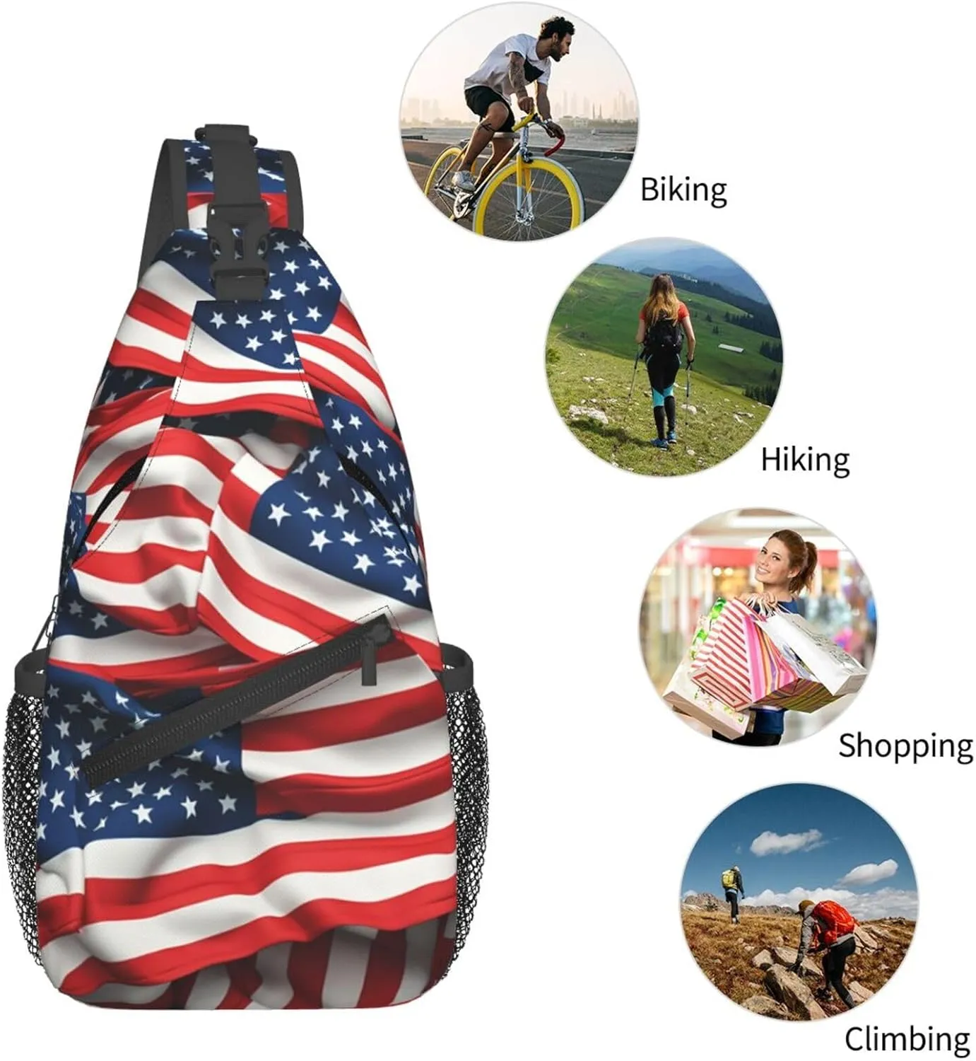 Sling Bag Crossbody Sling Backpack for Men Women Usa Flag Cross Chest Bag Travel Hiking Daypack
