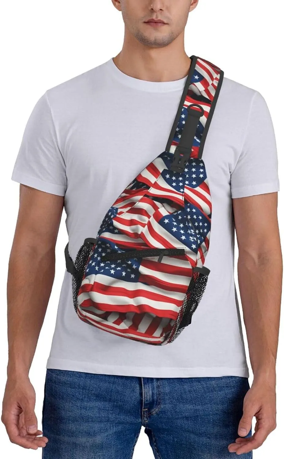 Sling Bag Crossbody Sling Backpack for Men Women Usa Flag Cross Chest Bag Travel Hiking Daypack