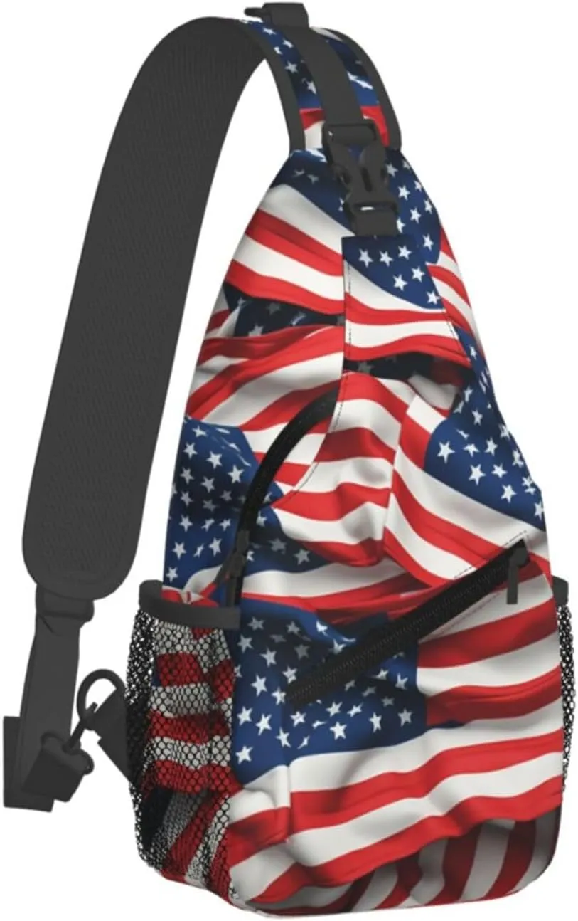 Sling Bag Crossbody Sling Backpack for Men Women Usa Flag Cross Chest Bag Travel Hiking Daypack