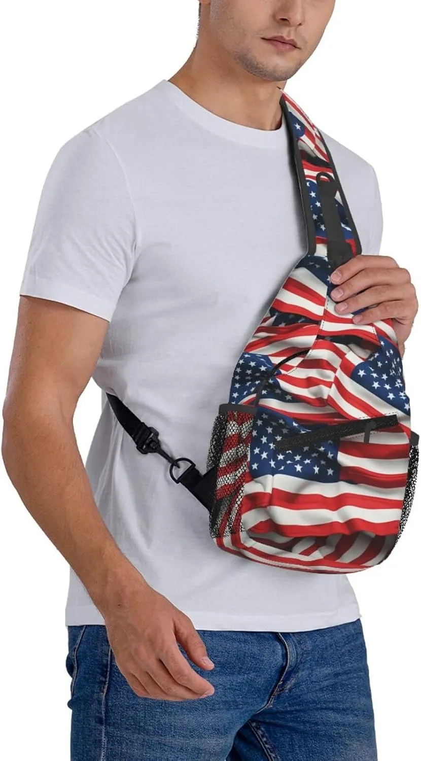 Sling Bag Crossbody Sling Backpack for Men Women Usa Flag Cross Chest Bag Travel Hiking Daypack