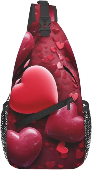 Sling Bag Crossbody Sling Backpack for Men Women Valentines Love Hearts Cross Chest Bag Travel Hiking Daypack