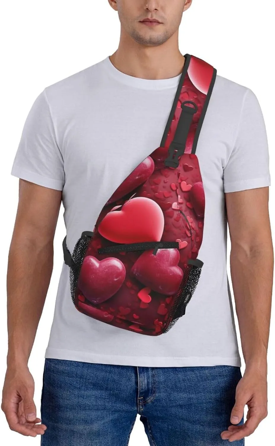 Sling Bag Crossbody Sling Backpack for Men Women Valentines Love Hearts Cross Chest Bag Travel Hiking Daypack