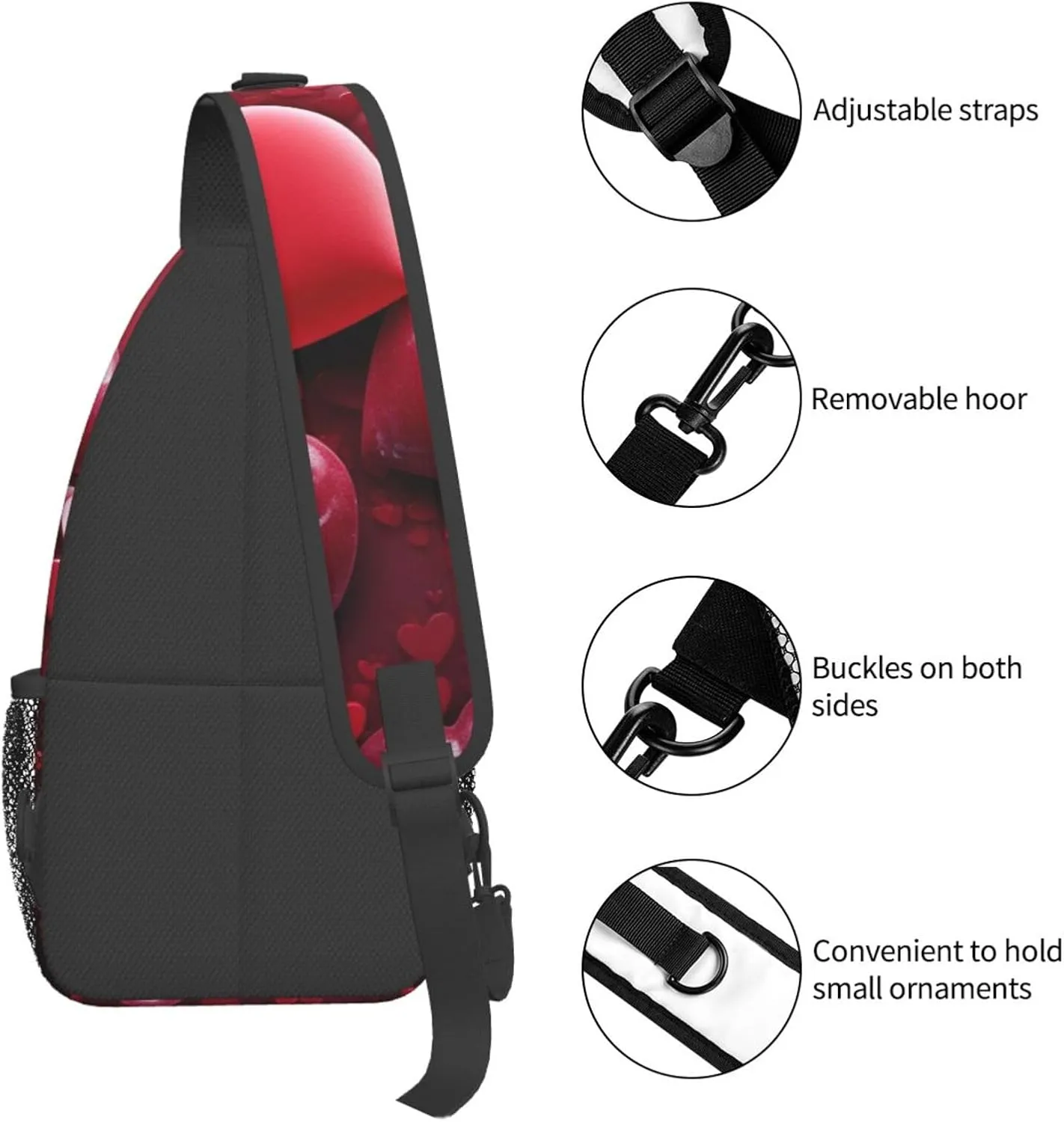 Sling Bag Crossbody Sling Backpack for Men Women Valentines Love Hearts Cross Chest Bag Travel Hiking Daypack