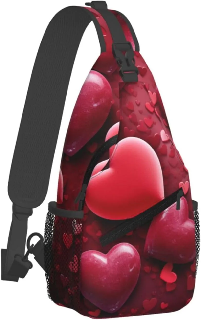 Sling Bag Crossbody Sling Backpack for Men Women Valentines Love Hearts Cross Chest Bag Travel Hiking Daypack