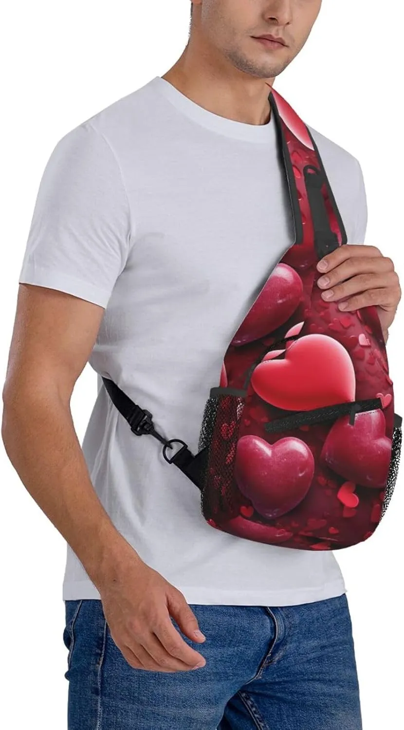 Sling Bag Crossbody Sling Backpack for Men Women Valentines Love Hearts Cross Chest Bag Travel Hiking Daypack