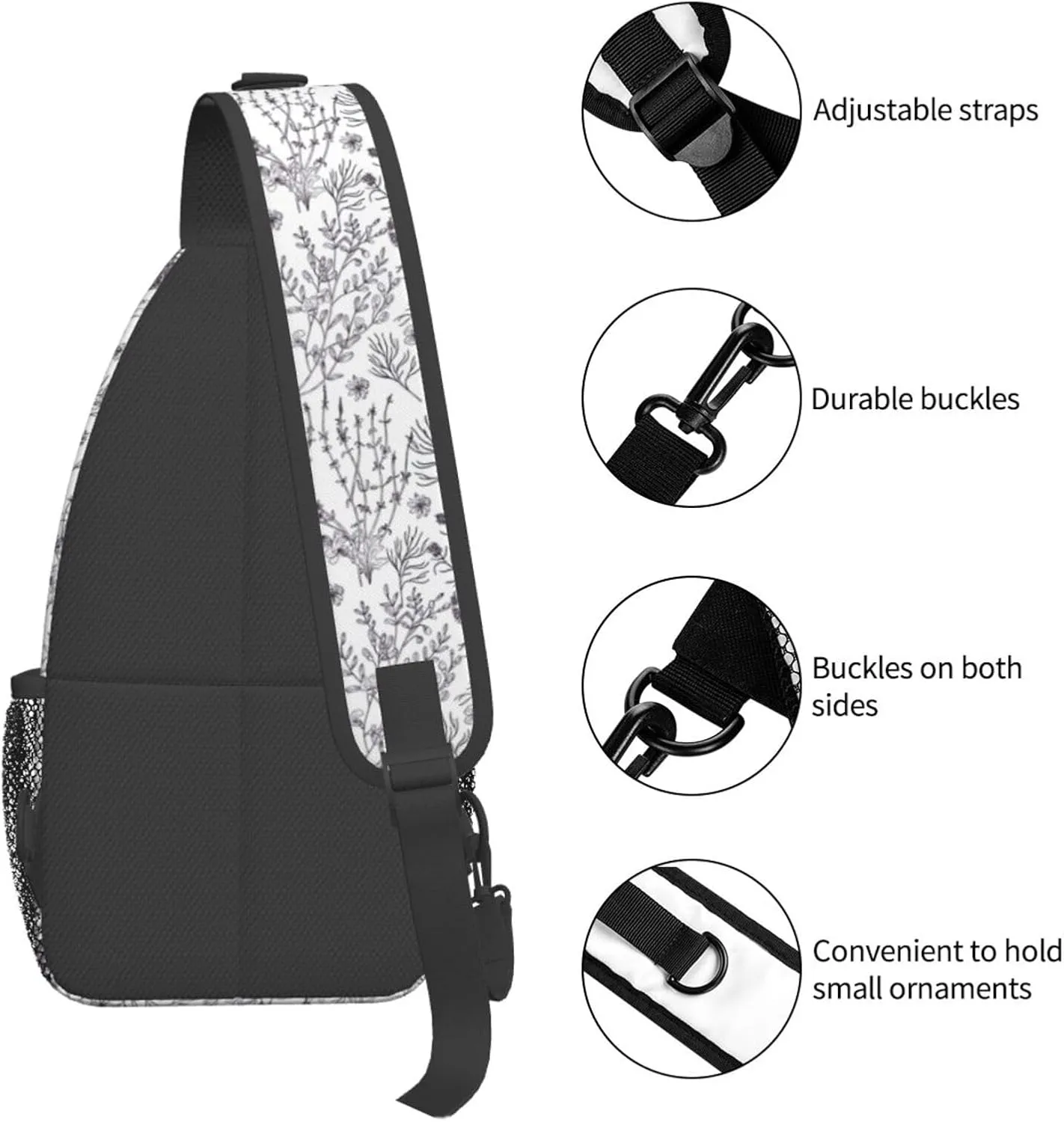 Sling Bag Floral Rose With Leaves Spring Print Sling Backpack Crossbody Chest Bag Daypack For Hiking Travel