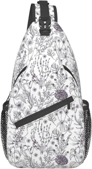 Sling Bag Floral Rose With Leaves Spring Print Sling Backpack Crossbody Chest Bag Daypack For Hiking Travel