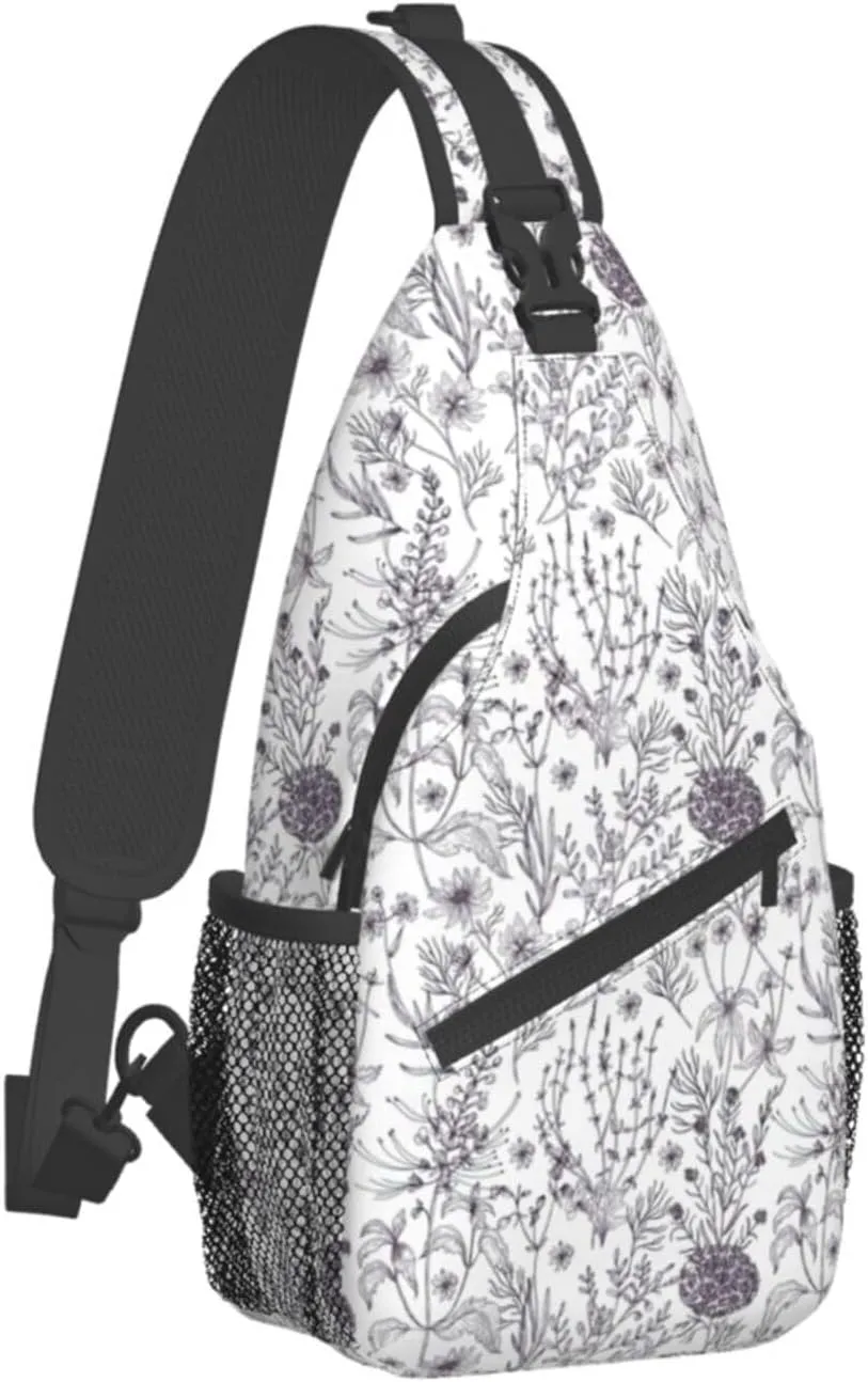Sling Bag Floral Rose With Leaves Spring Print Sling Backpack Crossbody Chest Bag Daypack For Hiking Travel