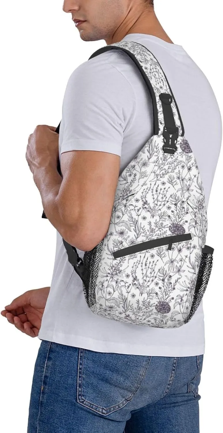 Sling Bag Floral Rose With Leaves Spring Print Sling Backpack Crossbody Chest Bag Daypack For Hiking Travel