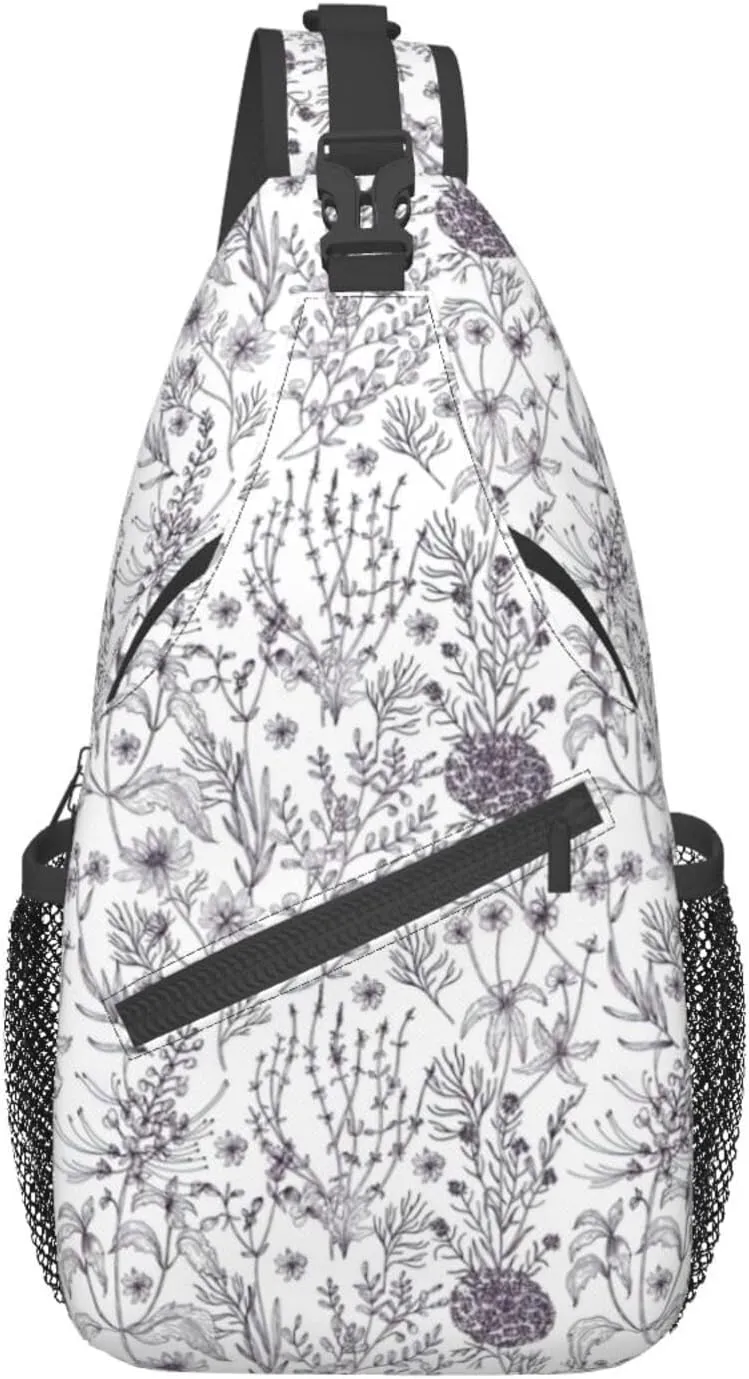 Sling Bag Floral Rose With Leaves Spring Print Sling Backpack Crossbody Chest Bag Daypack For Hiking Travel