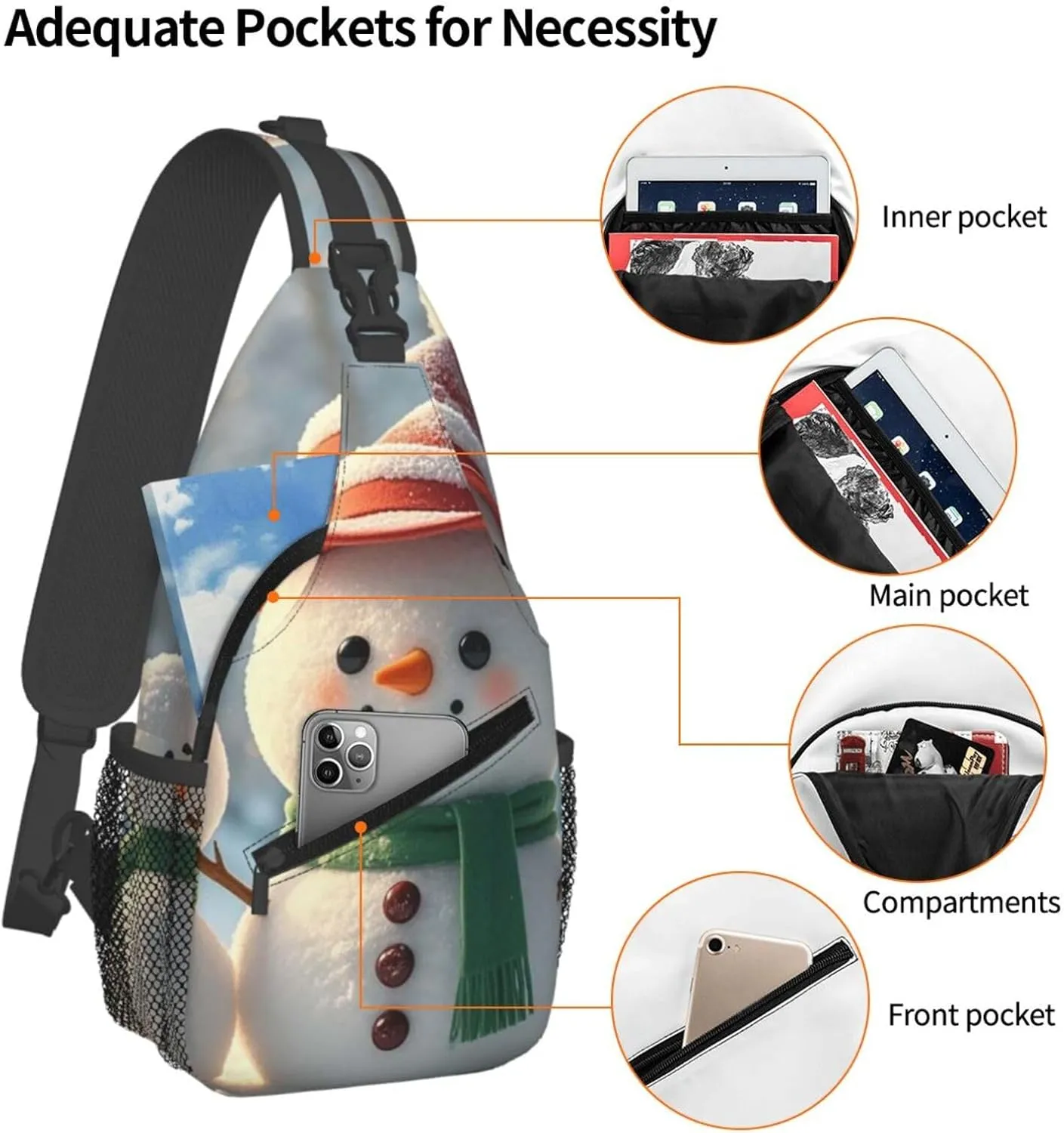 Sling Bag for Men Women Crossbody Backpack Cute Snowman Crossbody Bag Chest Bag for Travel Sport