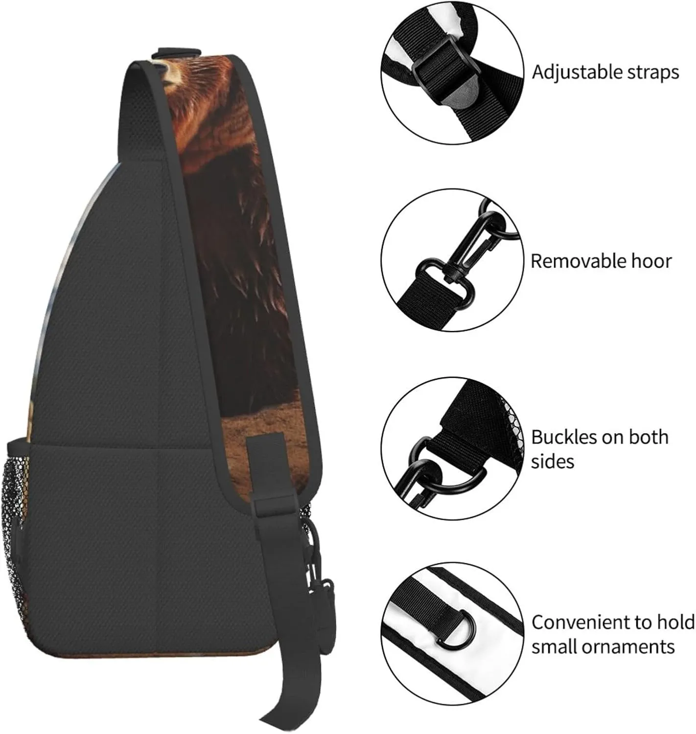 Sling Bag for Men Women Crossbody Backpack Grizzly Bear Crossbody Bag Chest Bag for Travel Sport