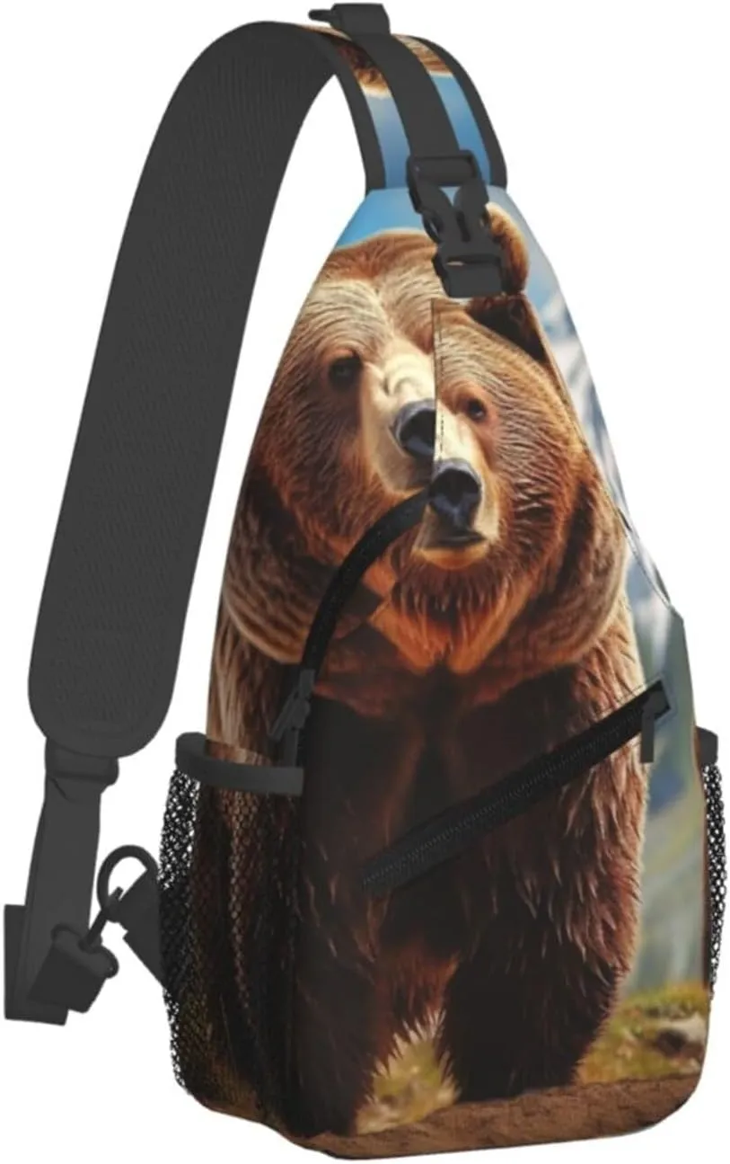 Sling Bag for Men Women Crossbody Backpack Grizzly Bear Crossbody Bag Chest Bag for Travel Sport