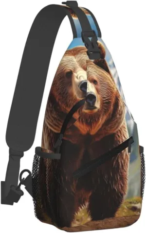 Sling Bag for Men Women Crossbody Backpack Grizzly Bear Crossbody Bag Chest Bag for Travel Sport