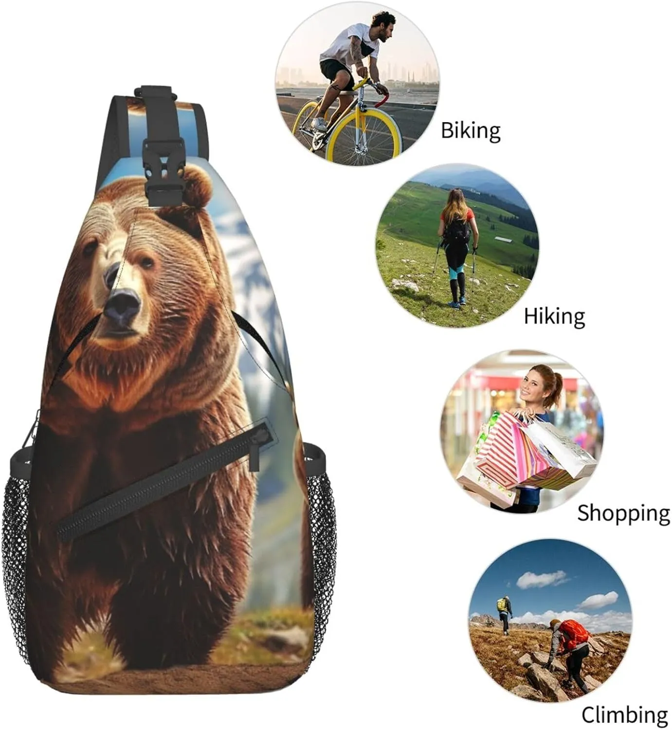 Sling Bag for Men Women Crossbody Backpack Grizzly Bear Crossbody Bag Chest Bag for Travel Sport