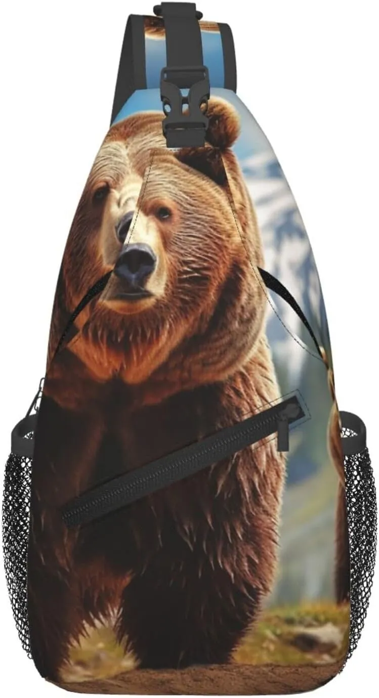 Sling Bag for Men Women Crossbody Backpack Grizzly Bear Crossbody Bag Chest Bag for Travel Sport