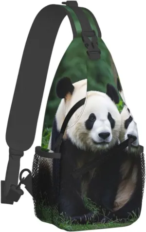 Sling Bag for Men Women Crossbody Backpack Two Big Pandas Crossbody Bag Chest Bag for Travel Sport