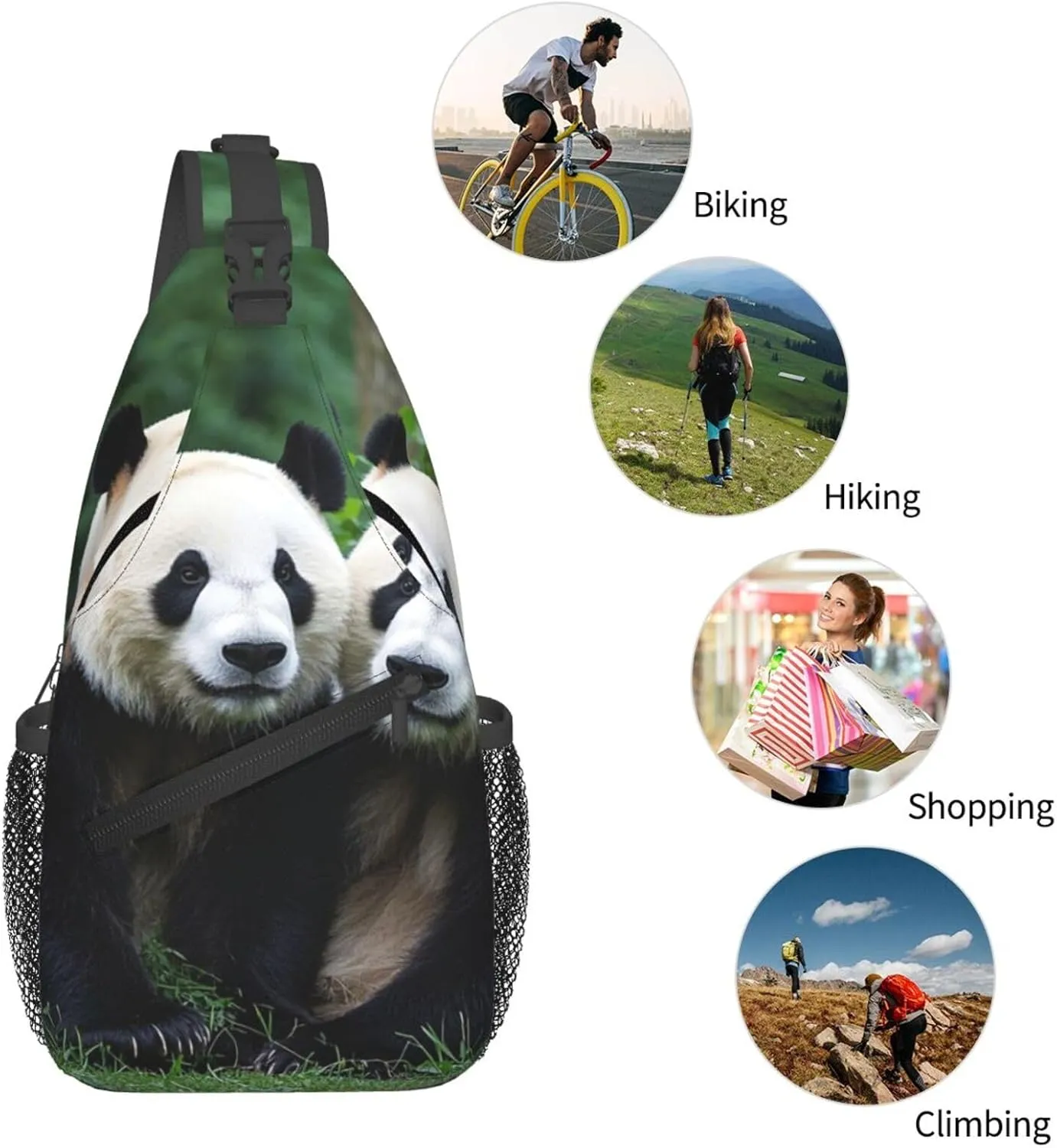 Sling Bag for Men Women Crossbody Backpack Two Big Pandas Crossbody Bag Chest Bag for Travel Sport