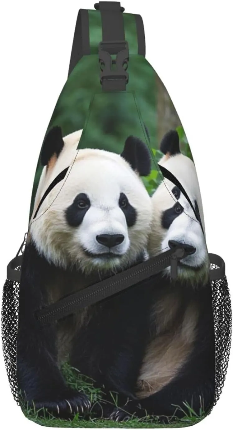 Sling Bag for Men Women Crossbody Backpack Two Big Pandas Crossbody Bag Chest Bag for Travel Sport