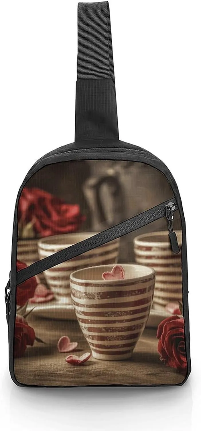 Sling Bag for Men Women Cup on Table Sling Backpack Chest Bag Casual Daypack Crossbody Bag for Travel