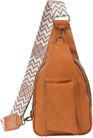Sling Bag for Women Chest Bag Small Crossbody Bag PU Leather Satchel Daypack Shoulder Backpack for Traveling Hiking