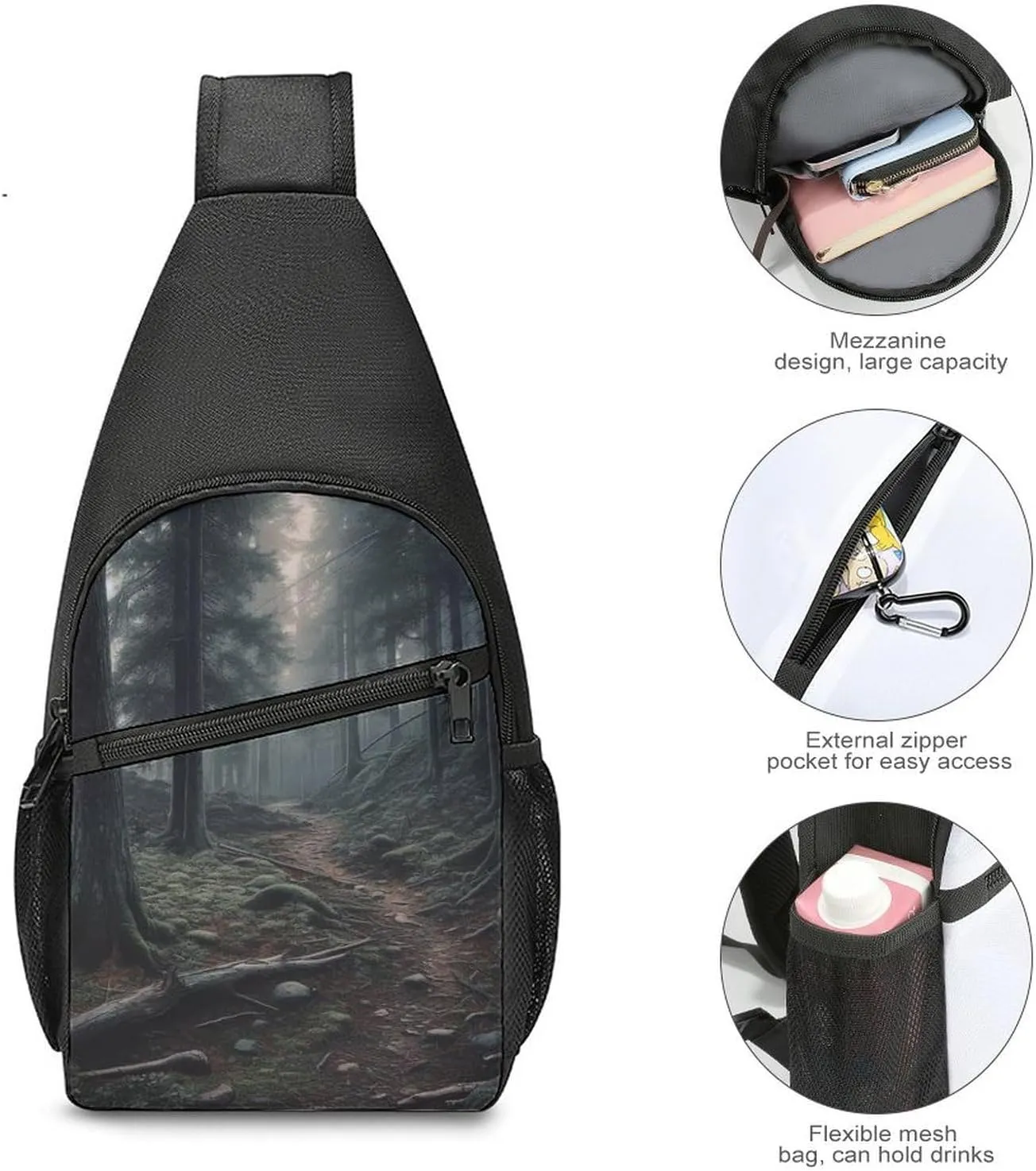 Sling Bag for Women Men Crossbody Bag Chest Bag The Trees Are Very Dense Sling Backpack Fanny Packs Travel Hiking Daypack