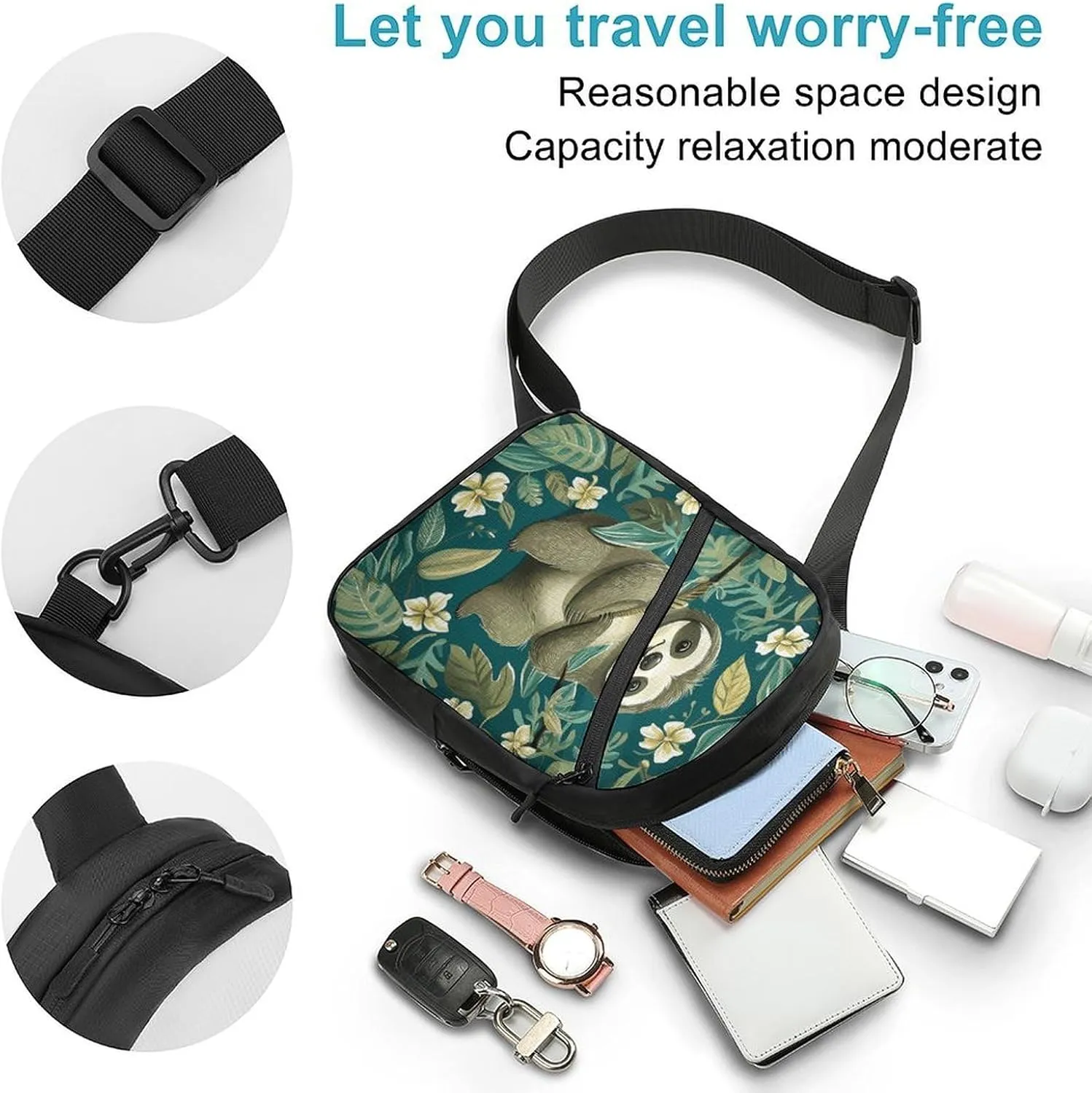 Sling Bag for Women Men Daypack Adorable Sloth Chest Bag Crossbody Backpack for Hiking Travel