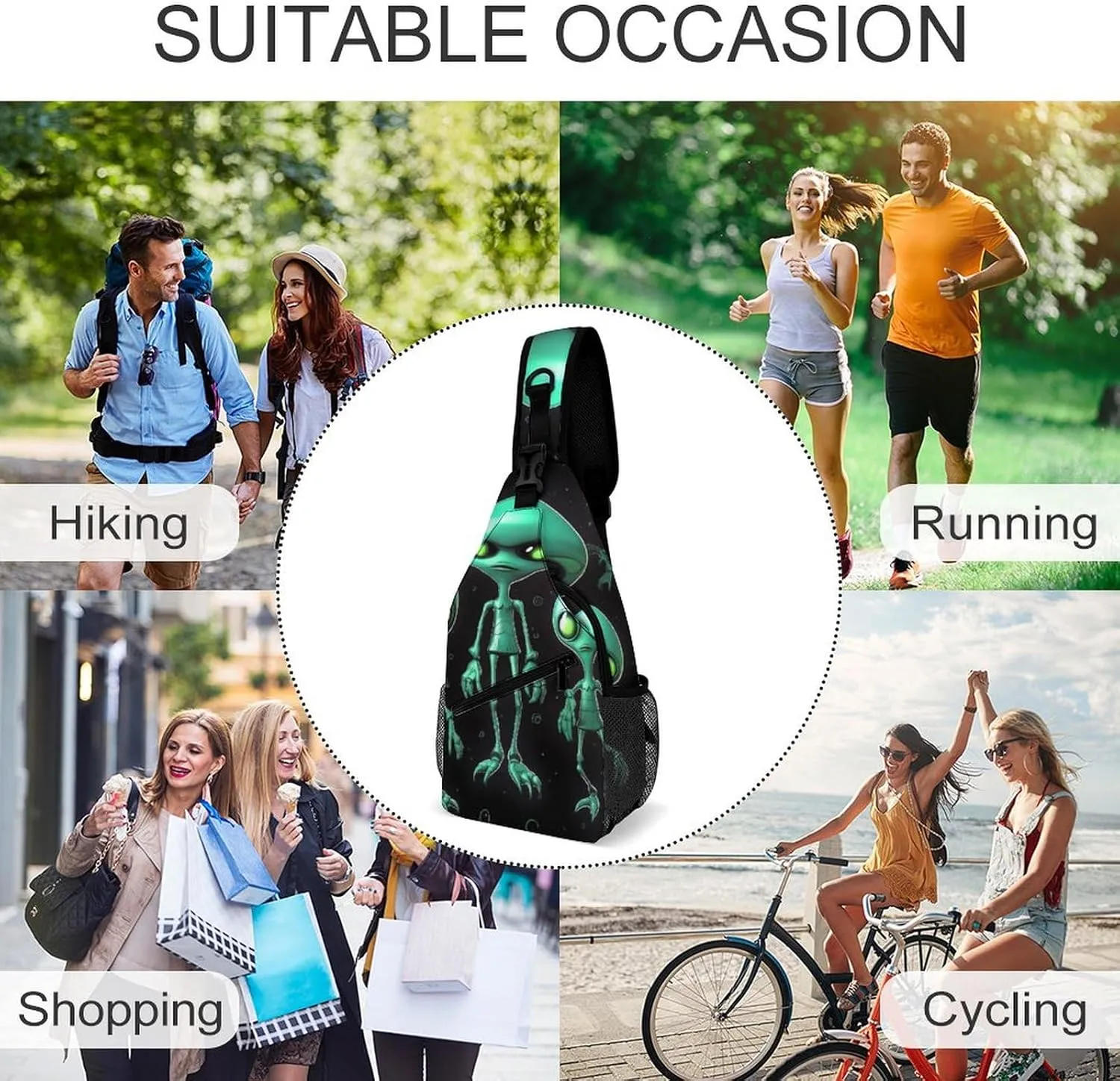 Sling Bag for Women Men Daypack Aliens Chest Bag Crossbody Backpack for Hiking Travel