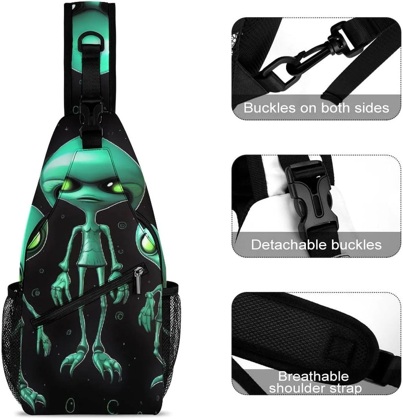 Sling Bag for Women Men Daypack Aliens Chest Bag Crossbody Backpack for Hiking Travel