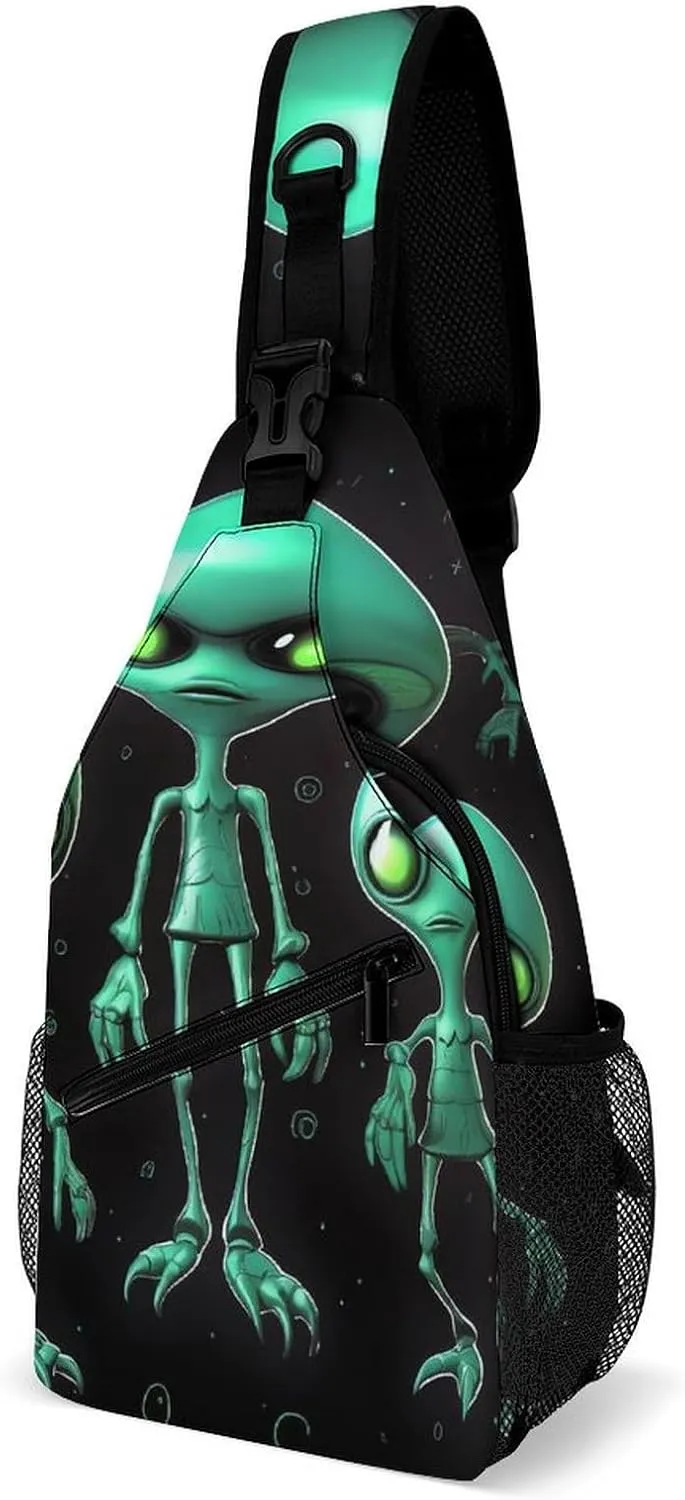 Sling Bag for Women Men Daypack Aliens Chest Bag Crossbody Backpack for Hiking Travel