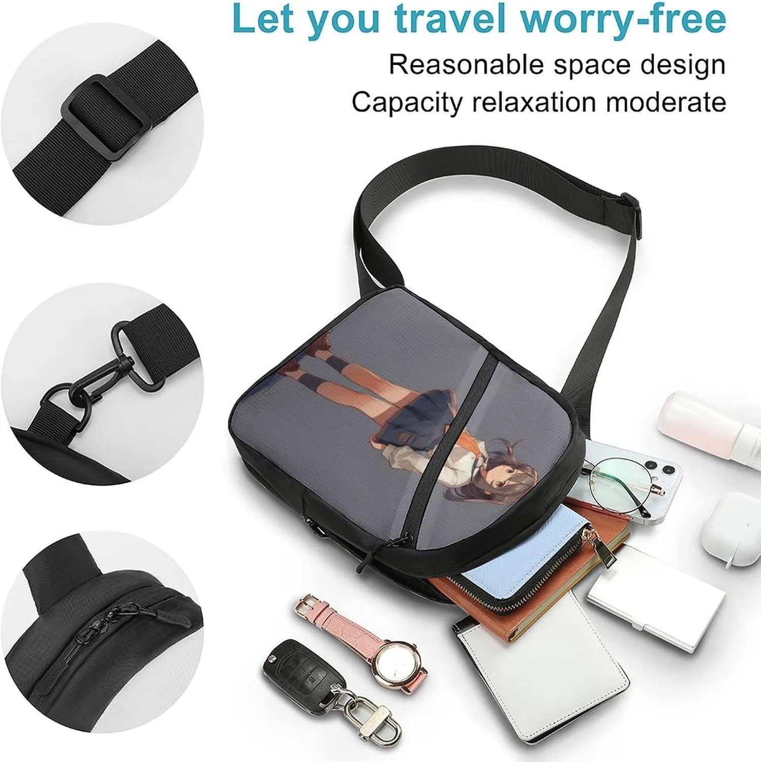 Sling Bag for Women Men Daypack Anime Woman in Skirt Chest Bag Crossbody Backpack for Hiking Travel