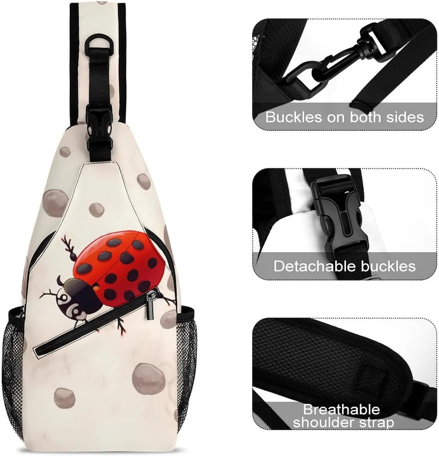 Sling Bag for Women Men Daypack Art Ladybug Tracks Chest Bag Crossbody Backpack for Hiking Travel