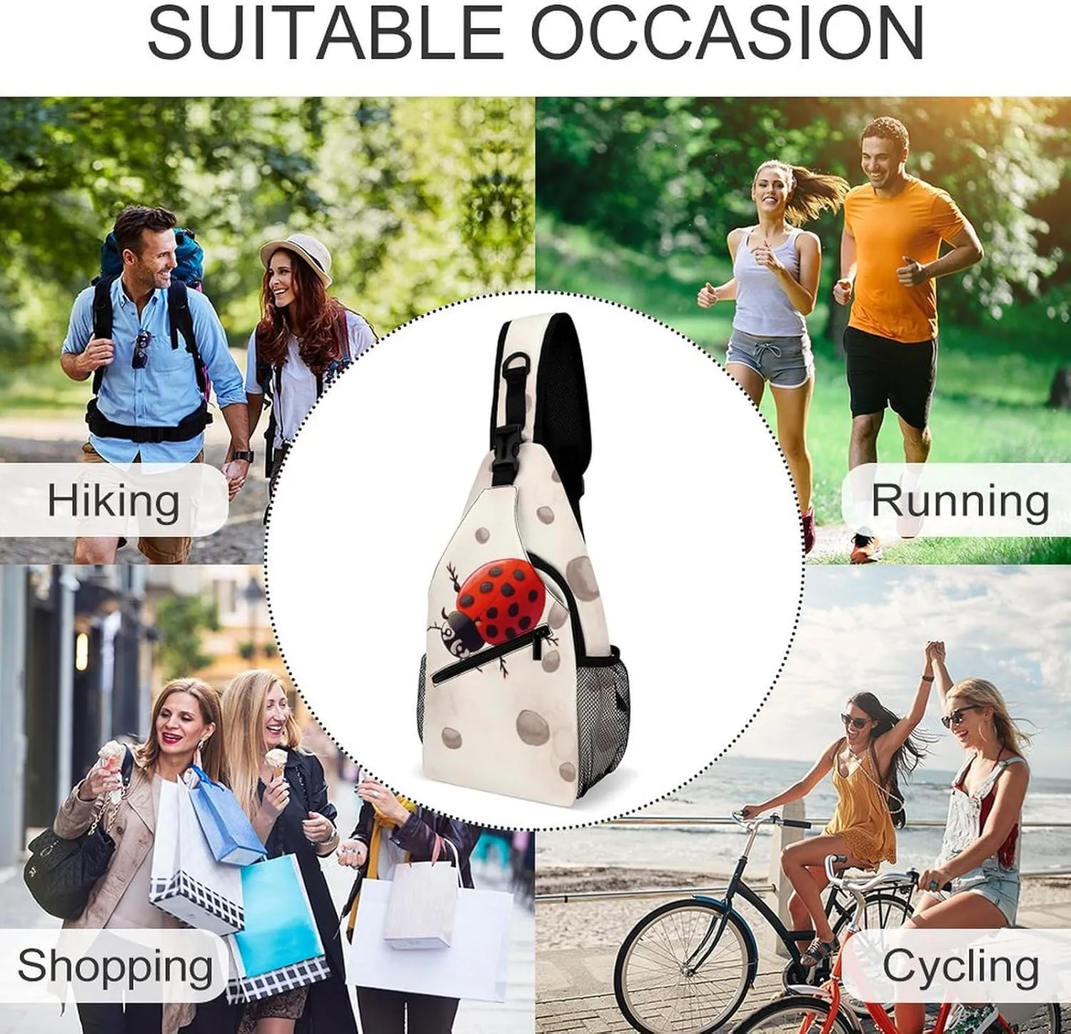 Sling Bag for Women Men Daypack Art Ladybug Tracks Chest Bag Crossbody Backpack for Hiking Travel